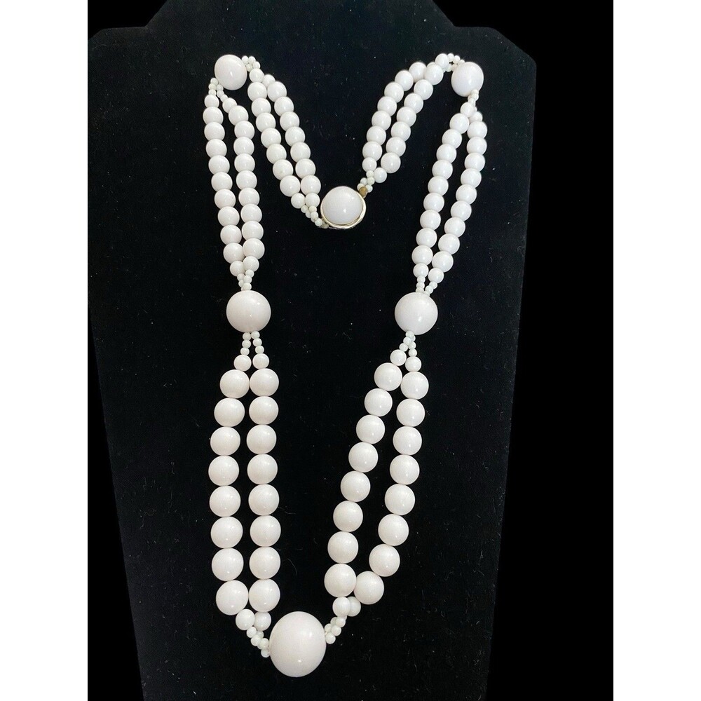 Vintage Necklace White Beaded Double Strand Made in Japan